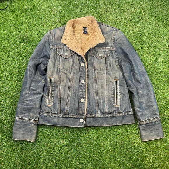 GAP 2003 Sherpa faux shearling lining denim jacket women's medium - Picture 4 of 8